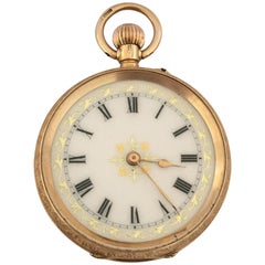 15 Karat Gold Fully Engraved Case Enamel Dial Fob / Pocket Watch