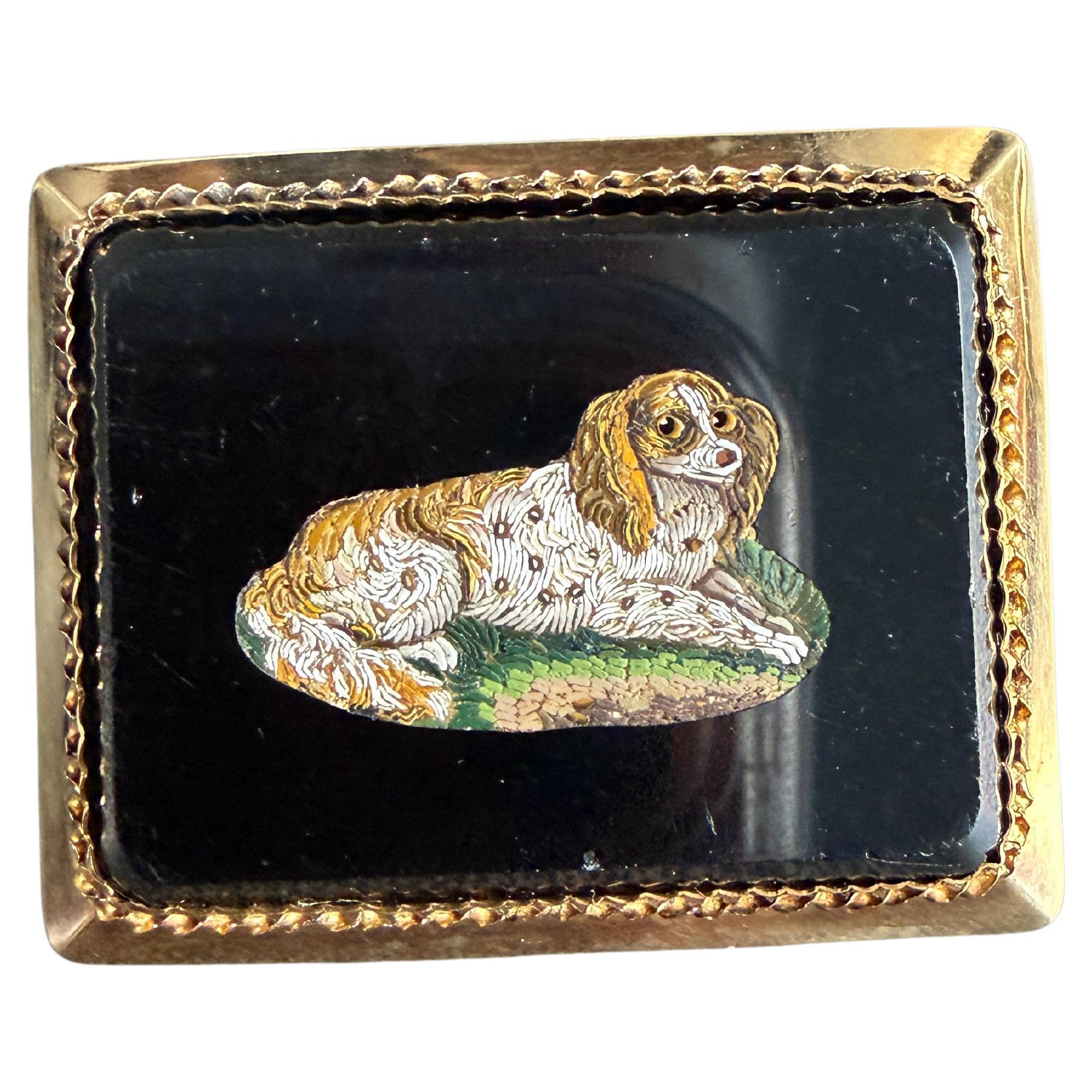 Pendentif en or 15K Broche Charles Fr̩ Epagneul Micro Mosaic