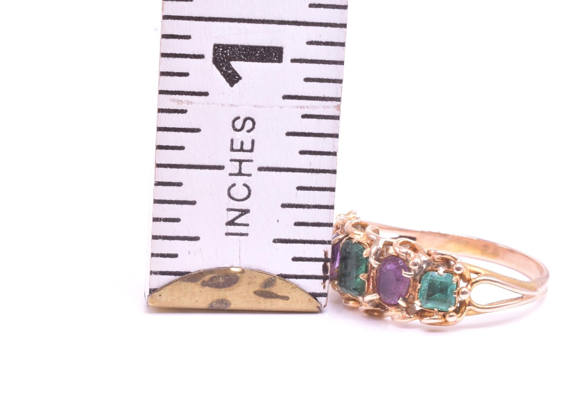 15K Late Victorian Half Hoop Five Stone Emerald and Amethyst Ring 2