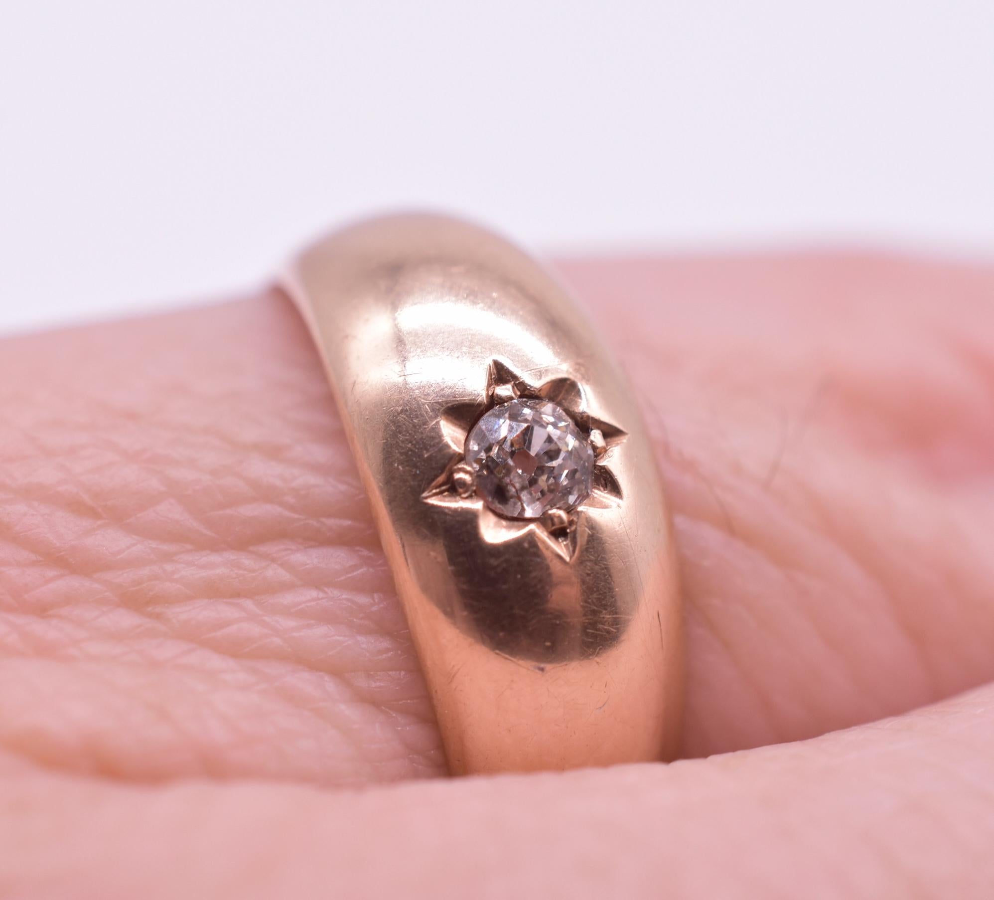 Victorian Flush Mount Band Ring with Single Diamond in Star Setting, HM Chester, 1890