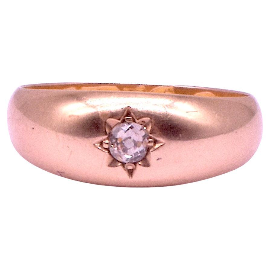 Flush Mount Band Ring with Single Diamond in Star Setting, HM Chester, 1890