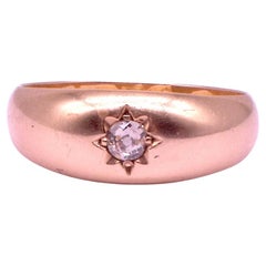 Antique Flush Mount Band Ring with Single Diamond in Star Setting, HM Chester, 1890