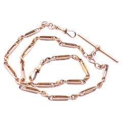 15K Double Fetter Link and Love Knot Link Albert Chain, 17.8"