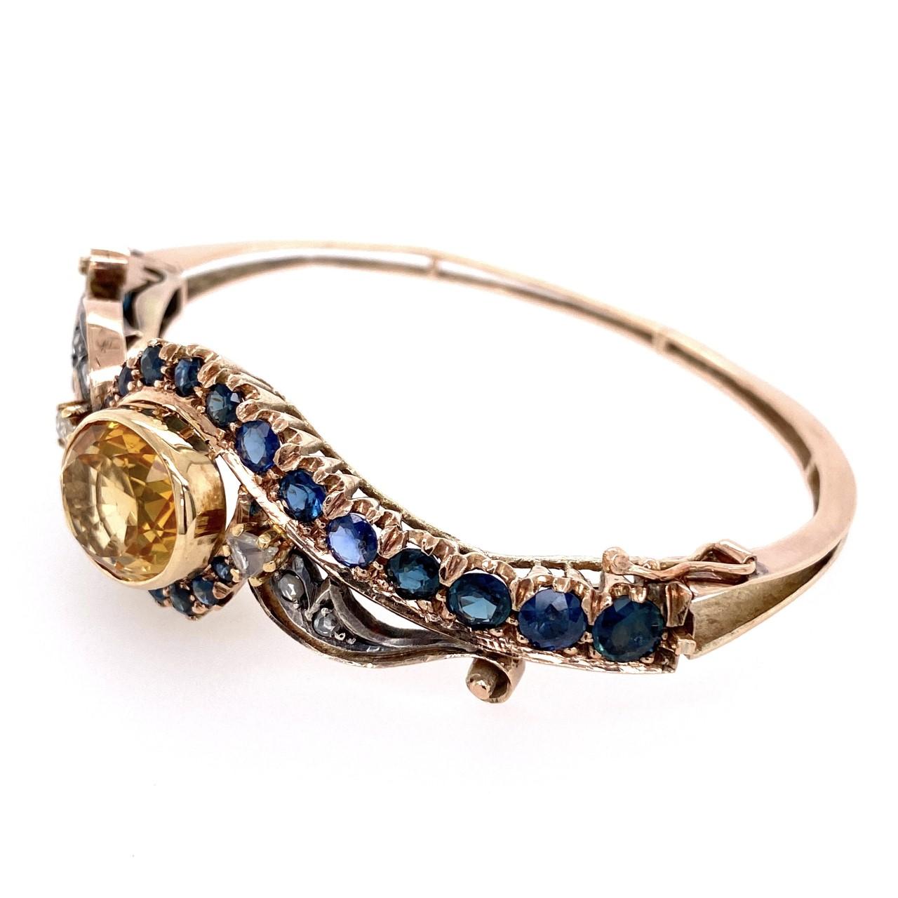 15 Karat Victorian Bangle Bracelet with Sapphires, Citrine and Diamonds 22.1g 1