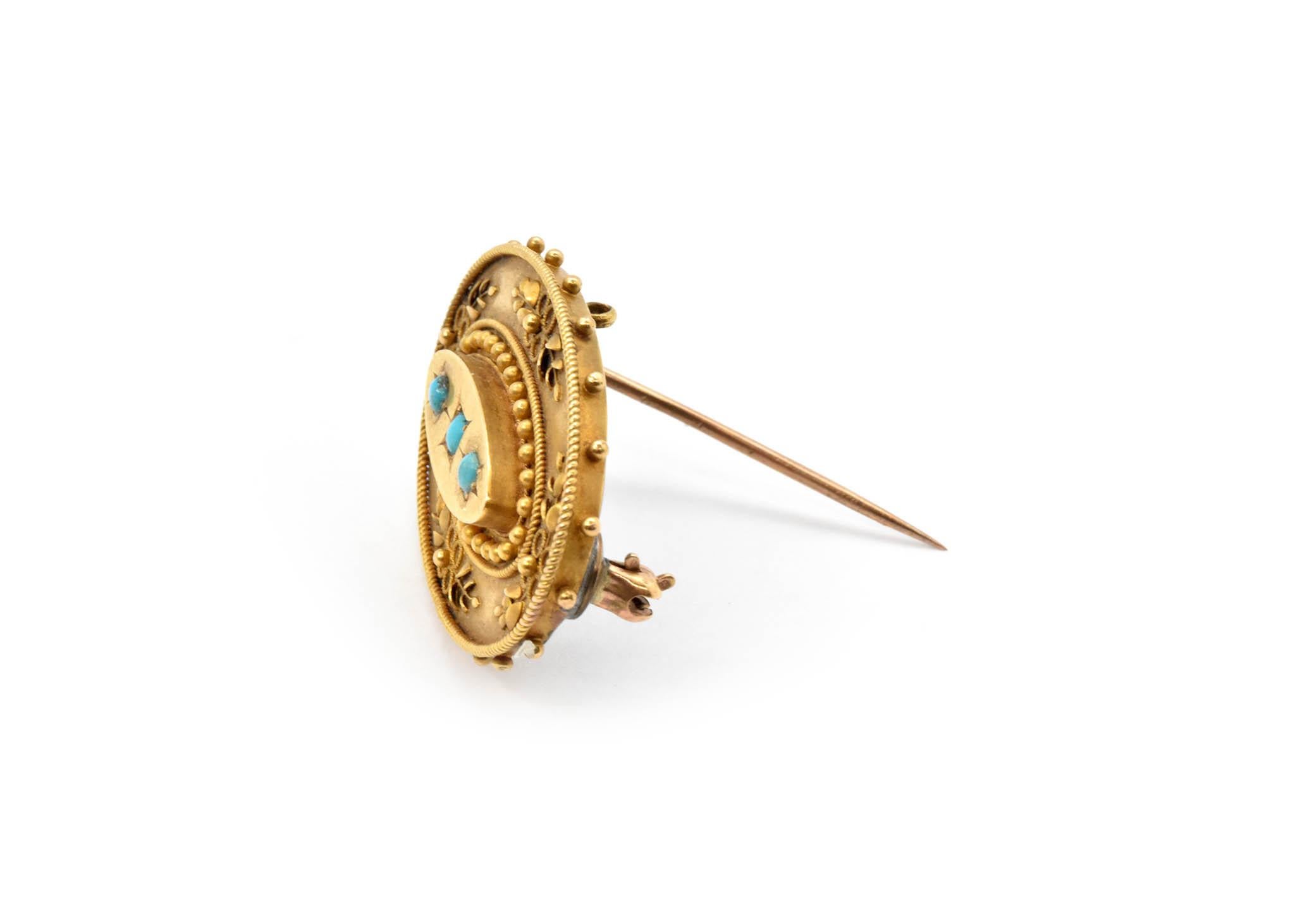 Women's 15 Karat Yellow Gold and Turquoise Pin