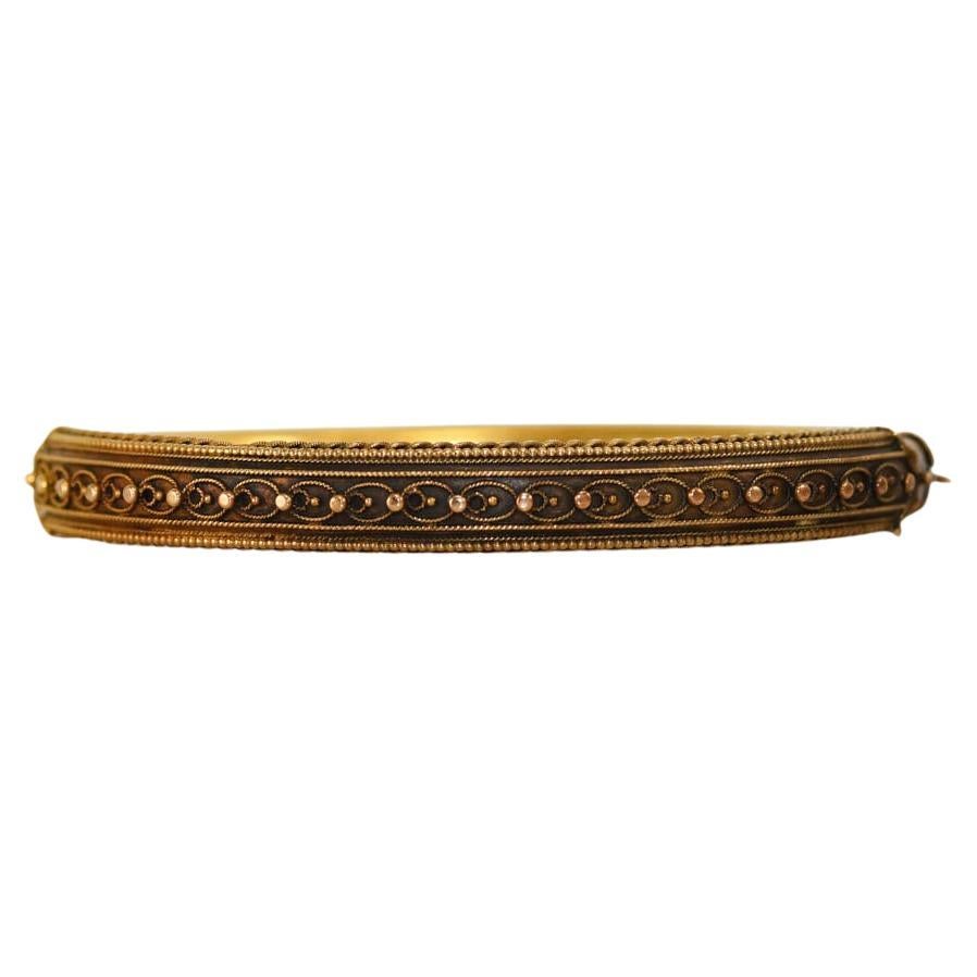 15K Yellow Gold Antique English Bangle Bracelet, 11g For Sale