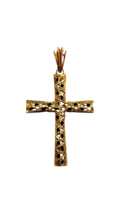 15K Yellow Gold Cross Pendant with Blue Enamel #19825
