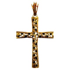 Pendentif croix en or jaune 15 carats avec émail bleu #19825