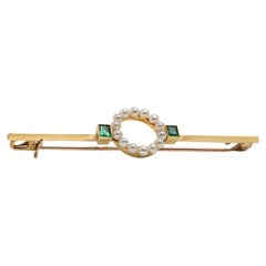 15k Yellow Gold Emerald and Seed Pearl Brooch