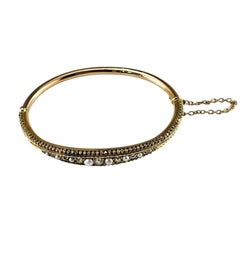 15K Yellow Gold Pearl and Diamond Bangle Bracelet #25607
