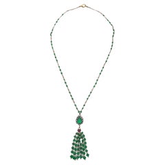15kt Gold and Silver Emerald, Ruby, Pearl and Diamond Necklace