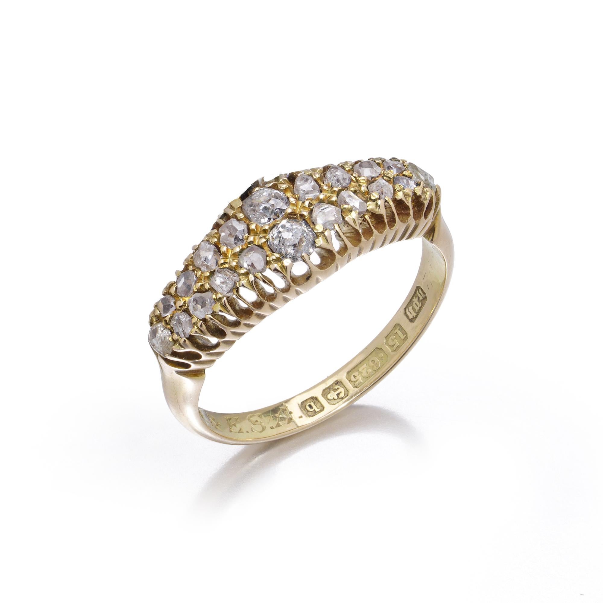Women's 15kt Gold Rose-Cut Diamond Band Ring, England, 1901 For Sale
