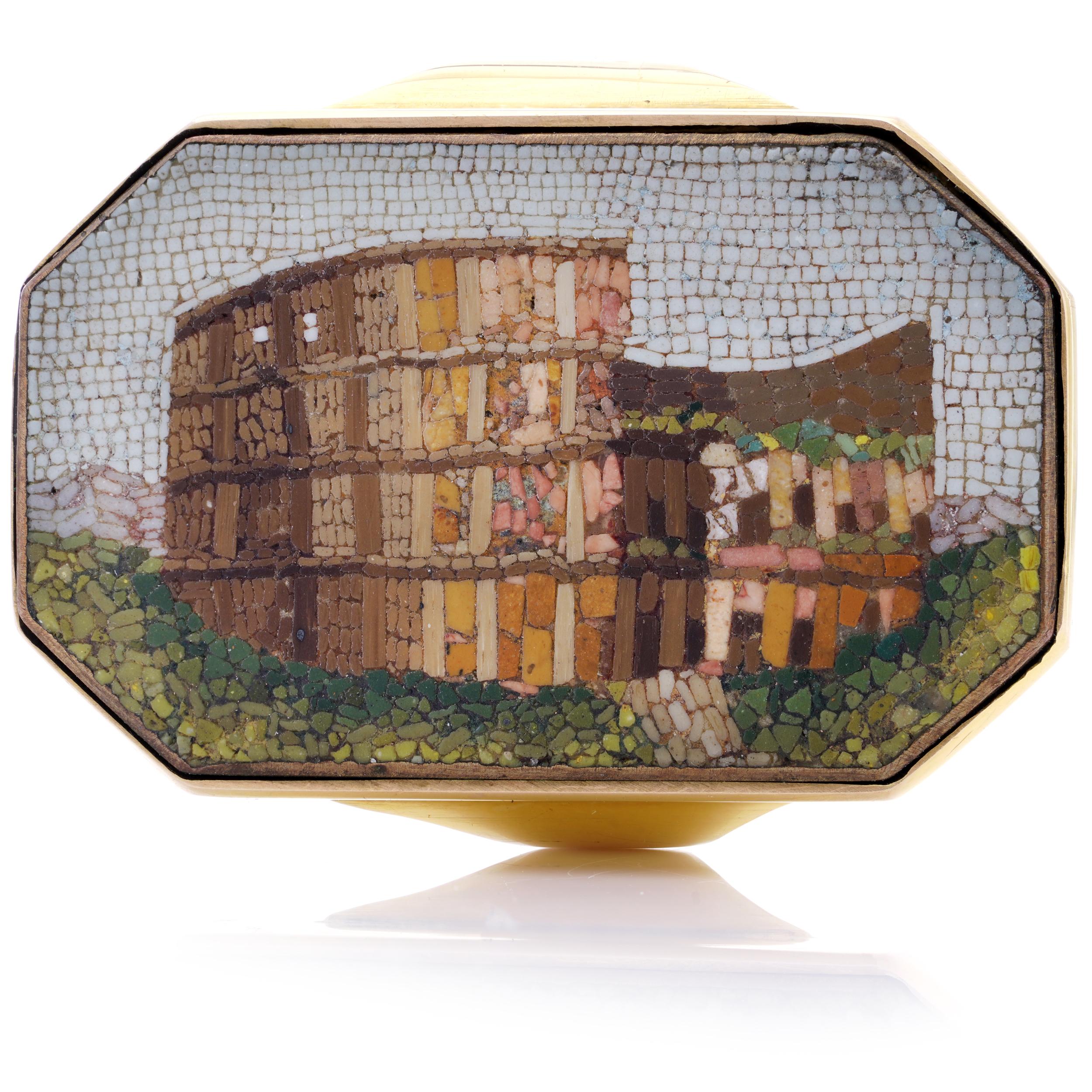 15kt. yellow gold men's micro mosaic ring featuring the Colosseum in Rome For Sale 4
