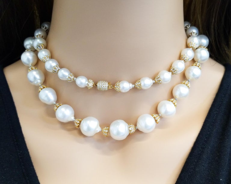 Australian South Sea Pearl and Diamond Necklace with 18 Karat White