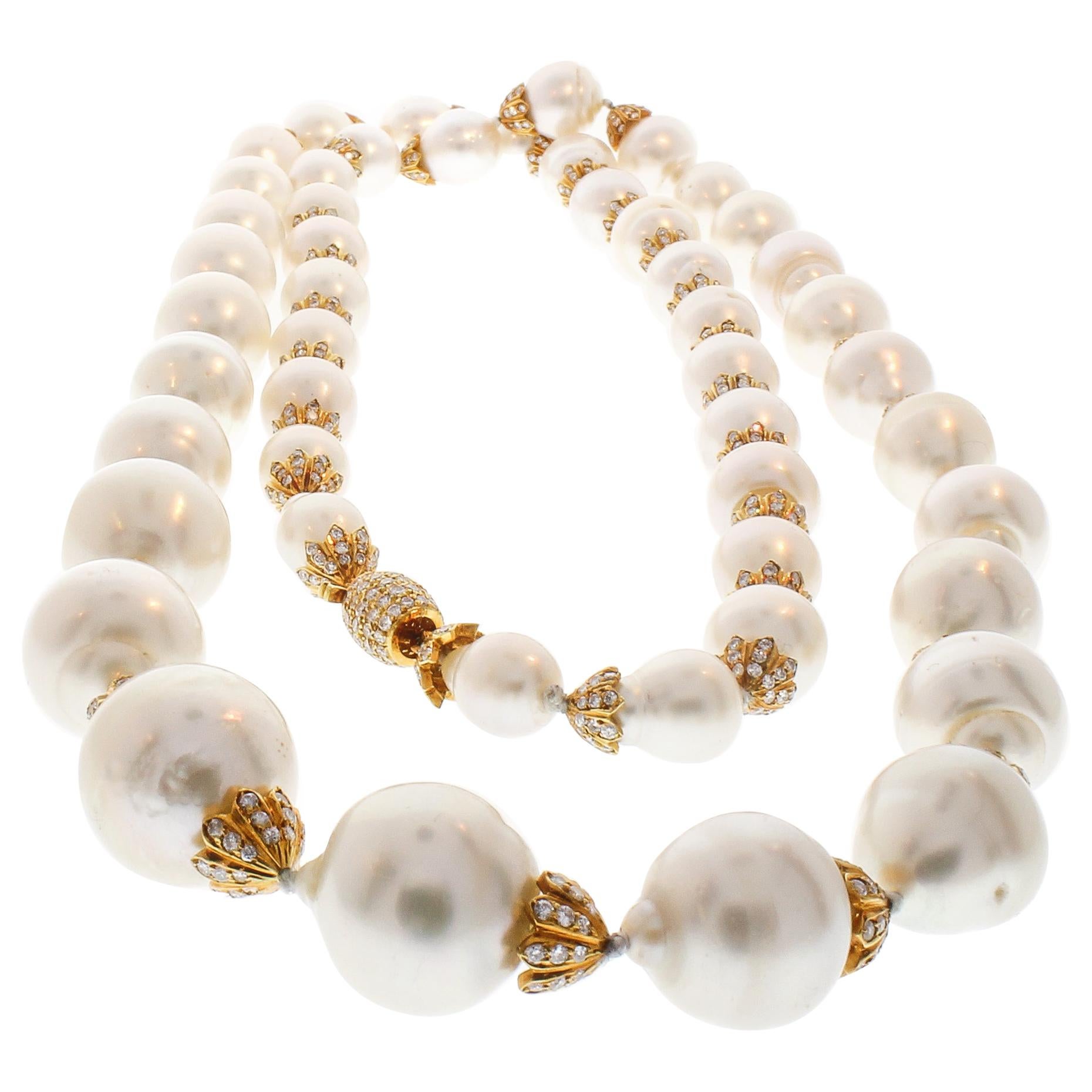 Australian South Sea Pearl and Diamond Necklace with 18 Karat White Gold Clasp