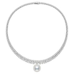 15mm Australian White South Sea Pearl Natural Diamond Collar 18K Gold