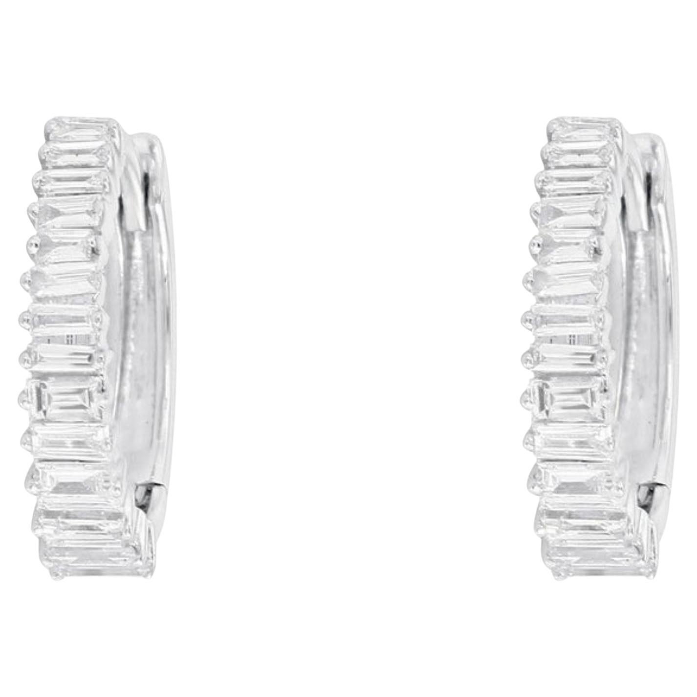 0.70ct Baguette Diamond 14K Gold Pave Huggie Earrings For Sale