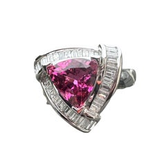 15mm Baguette Diamond & Trillion Pink Tourmaline Halo Ring in 14K White Gold