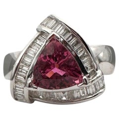 15mm Baguette Diamond & Trillion Pink Tourmaline Halo Ring in 14K White Gold