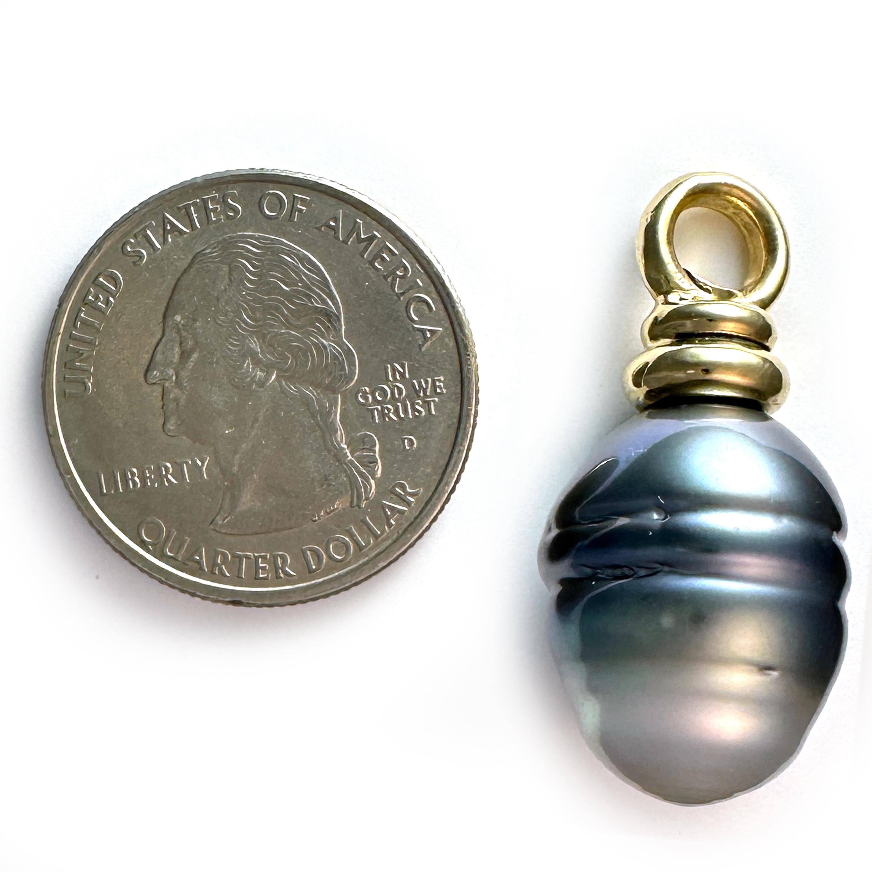 15mm Barrel-Shaped Tahitian Pearl Fob in Gold with Aquamarine & Zircon Chain  For Sale 5