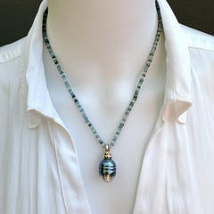 15mm Barrel-Shaped Tahitian Pearl Fob in Gold with Aquamarine Gemstone Chain