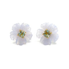 15mm Carved Chalcedony Flower and Cushion Prasiolite Vermeil Earrings