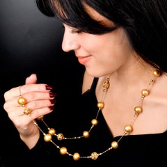 15mm Golden Pearl 18K Yellow Gold Statement Necklace  40" Long