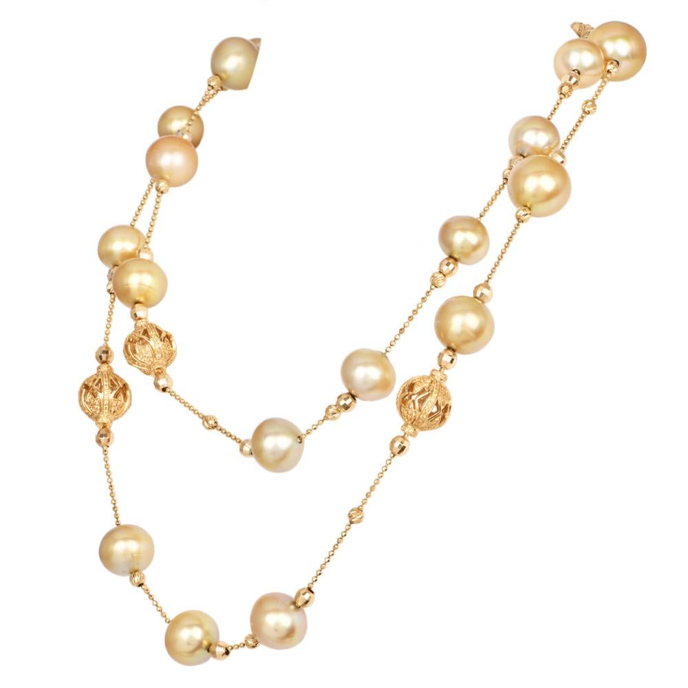 Bead 15mm Golden Pearl 18K Yellow Gold Statement Necklace  40