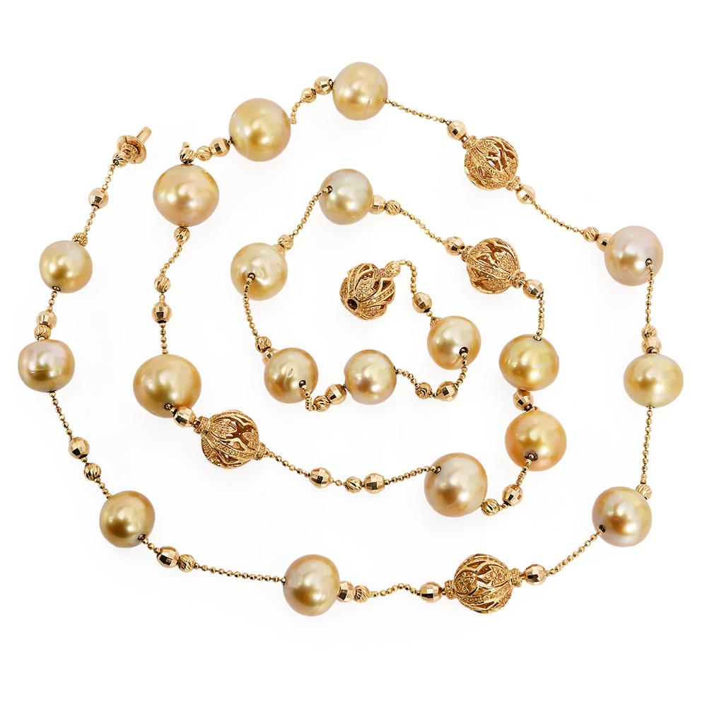 Women's 15mm Golden Pearl 18K Yellow Gold Statement Necklace  40