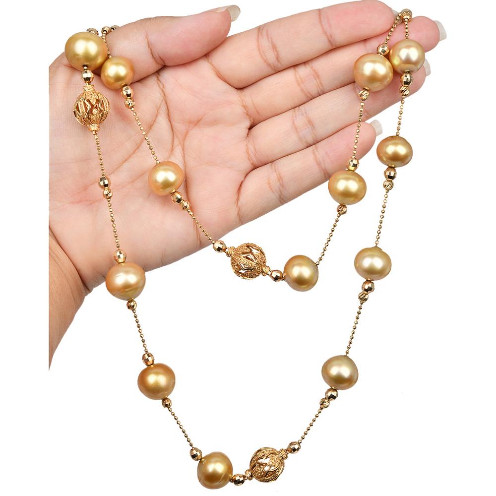 15mm Golden Pearl 18K Yellow Gold Statement Necklace  40