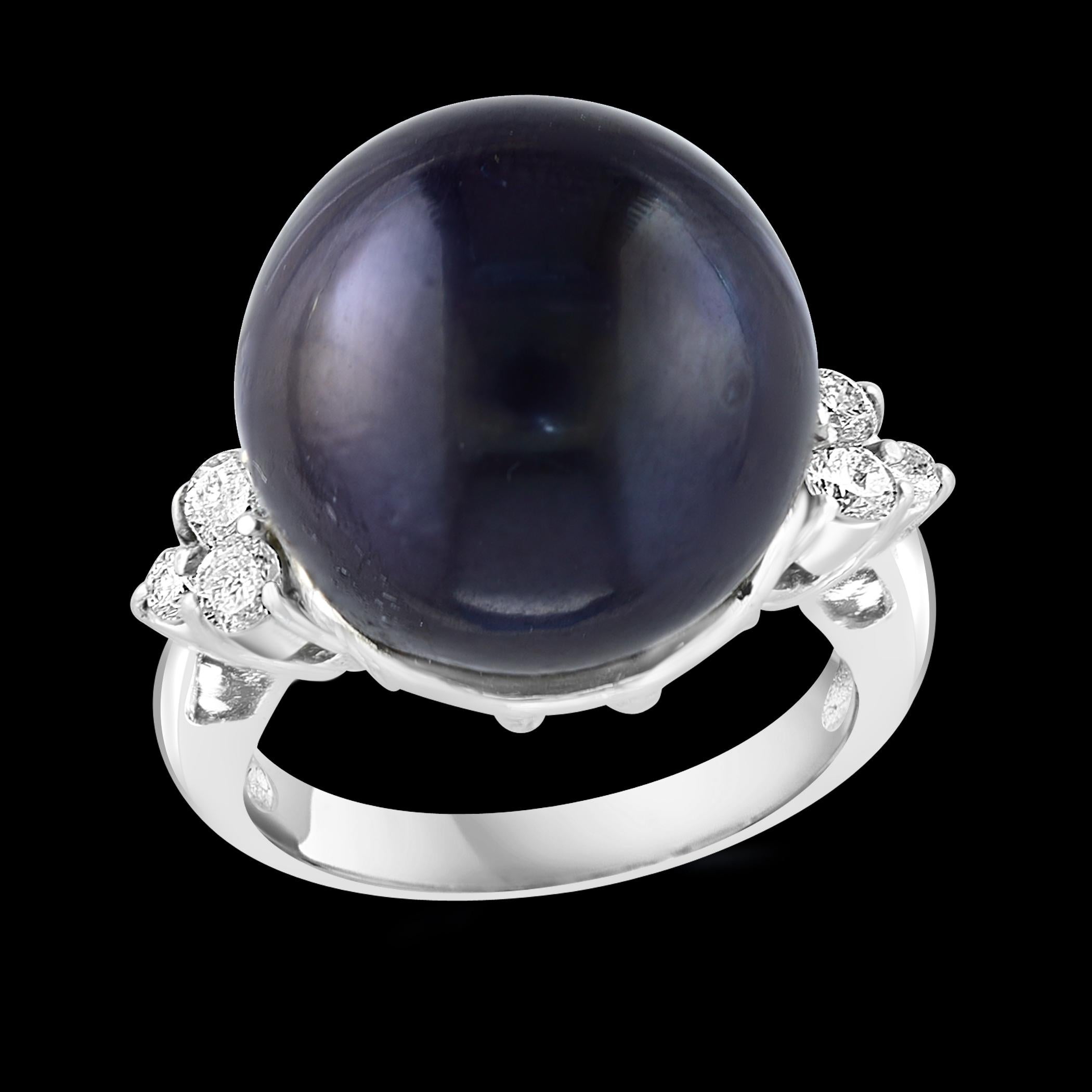 15MM  Round Black Tahitian  Pearl & Diamond Platinum Ring Size 5.5 For Sale 11