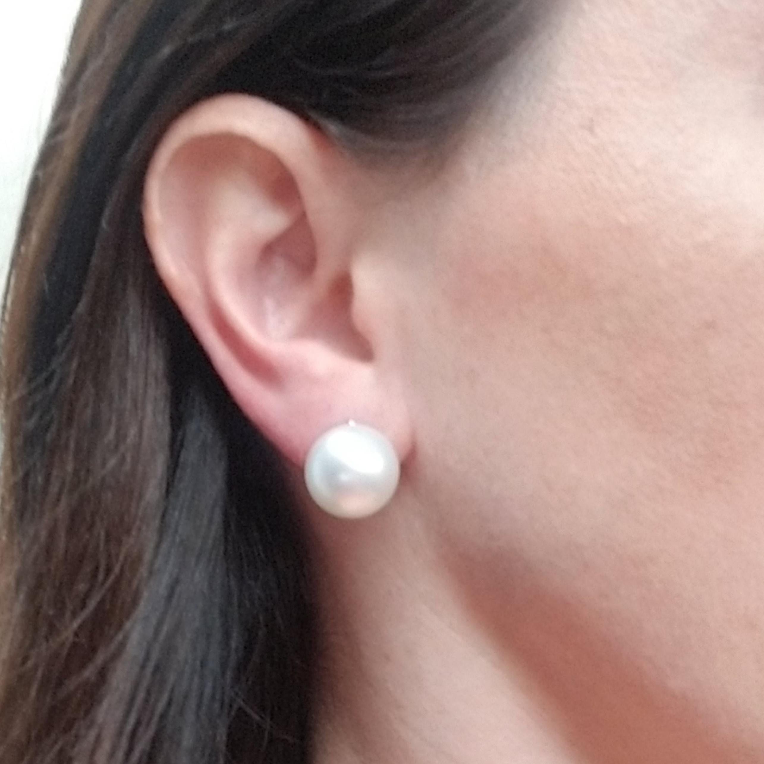 Round South Sea Cultured Pearl Stud Earrings In New Condition In Coral Gables, FL