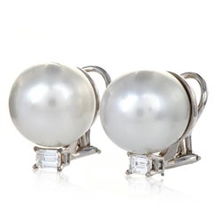 South Sea Pearl 0.95cts Diamond White Gold Classic Clip on Earrings