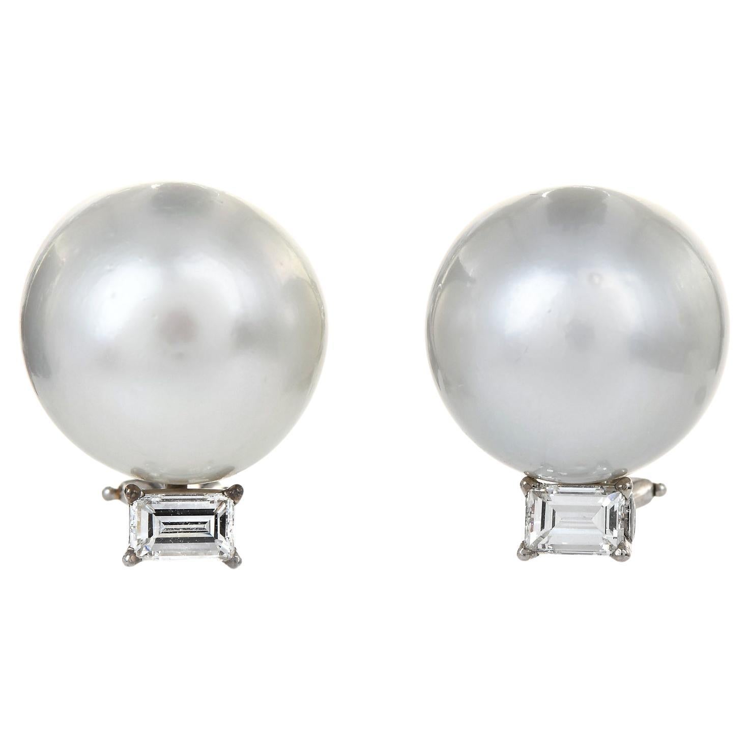 South Sea Pearl 0.95cts Diamond White Gold Classic Clip on Earrings For Sale