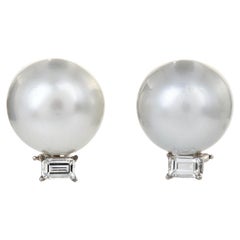 South Sea Pearl 0.95cts Diamond White Gold Classic Clip on Earrings