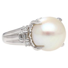 Anello da cocktail in platino con perle dei mari del sud e diamanti da 15 mm con design a forma di cuore
