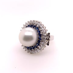 South Sea Pearl Cocktail Ring with Sapphires and Diamonds
