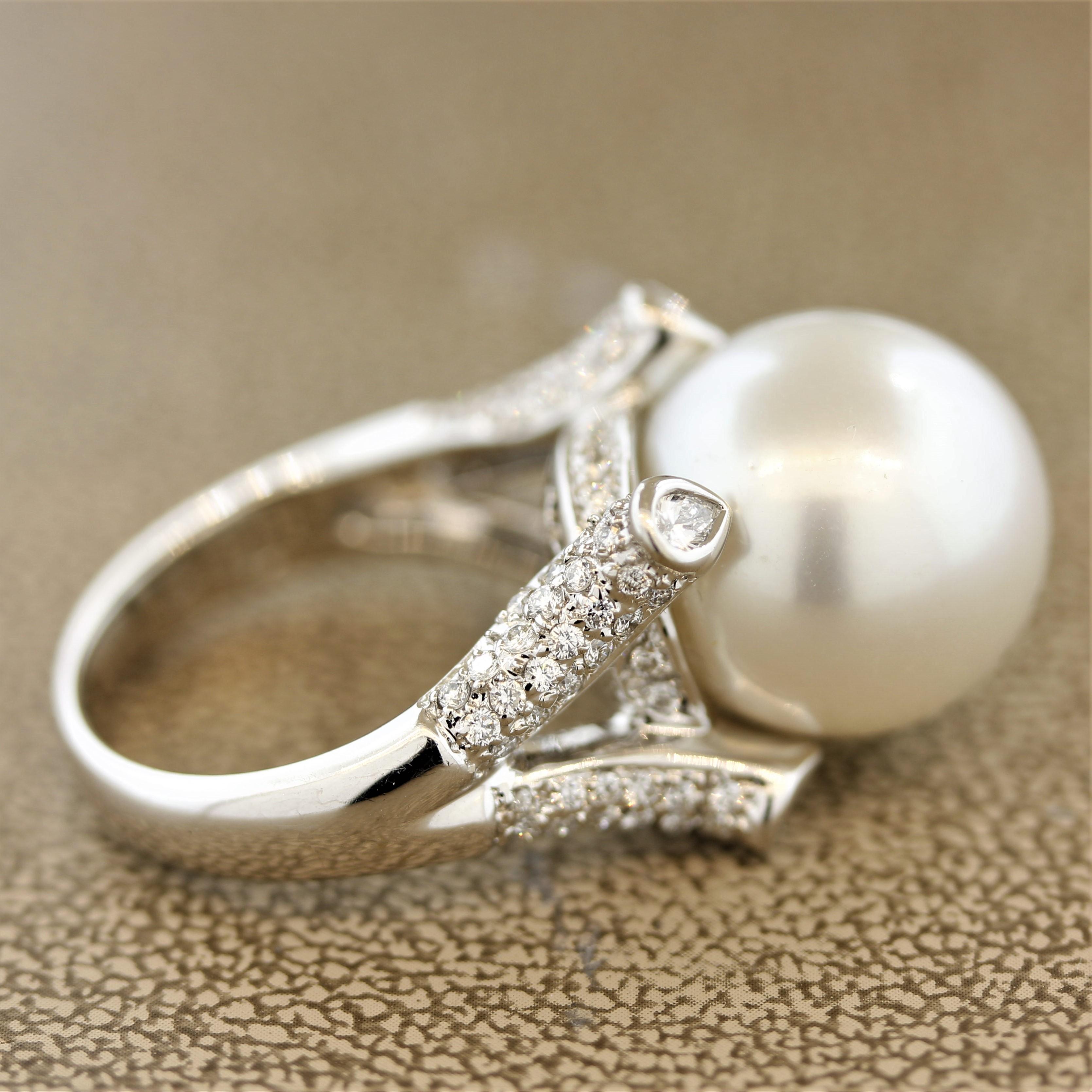 Women's South Sea Pearl Diamond Gold Cocktail Ring