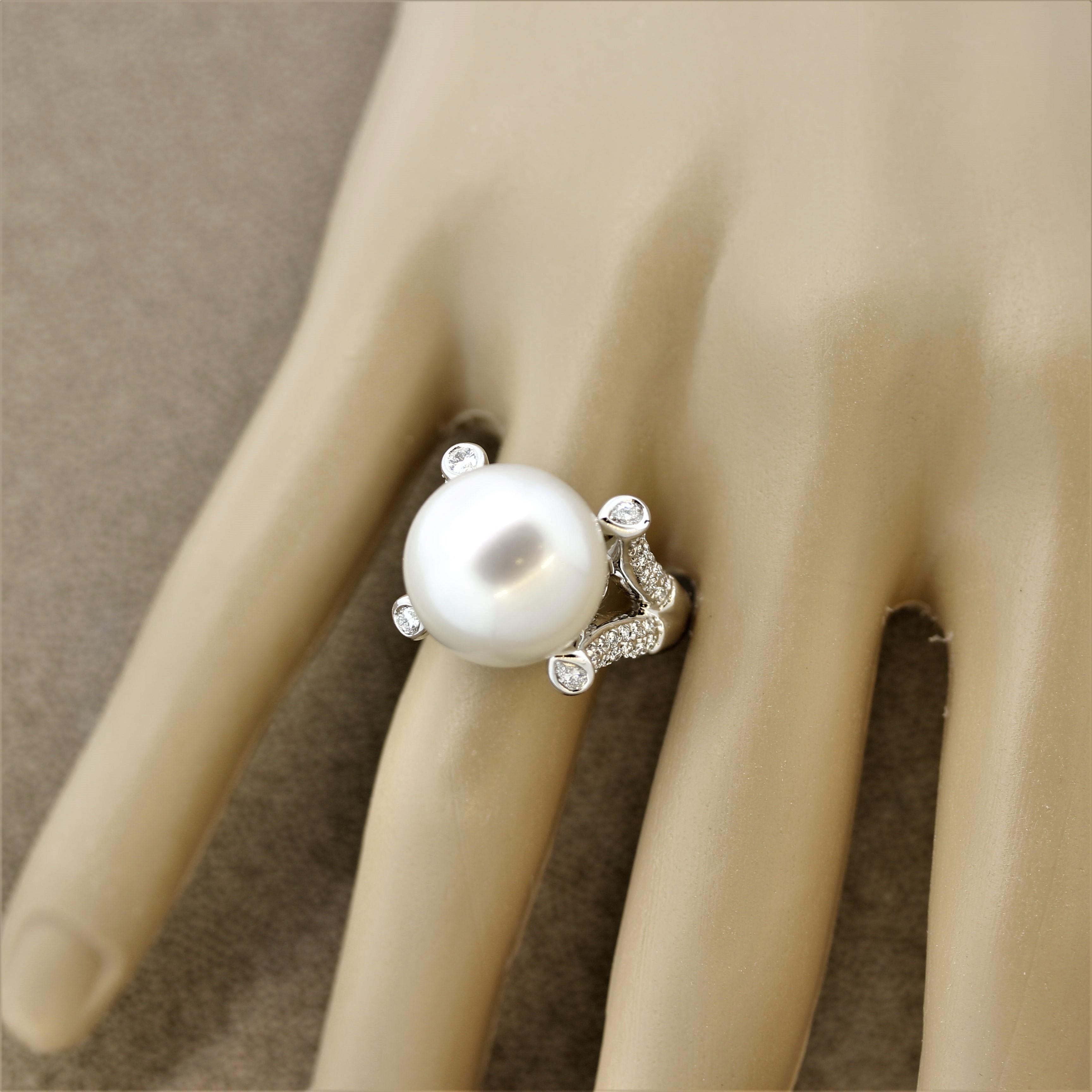 South Sea Pearl Diamond Gold Cocktail Ring 1