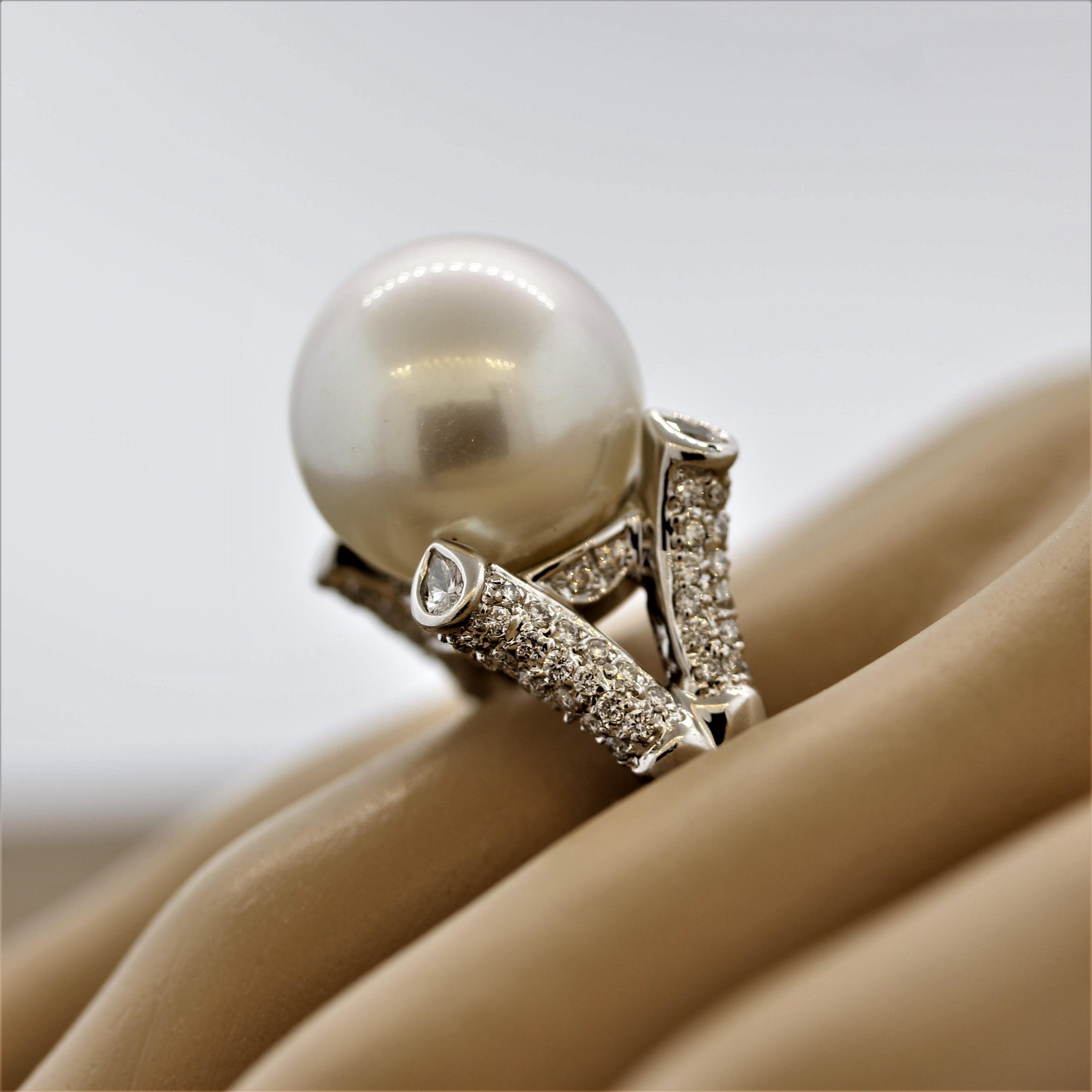 South Sea Pearl Diamond Gold Cocktail Ring 2