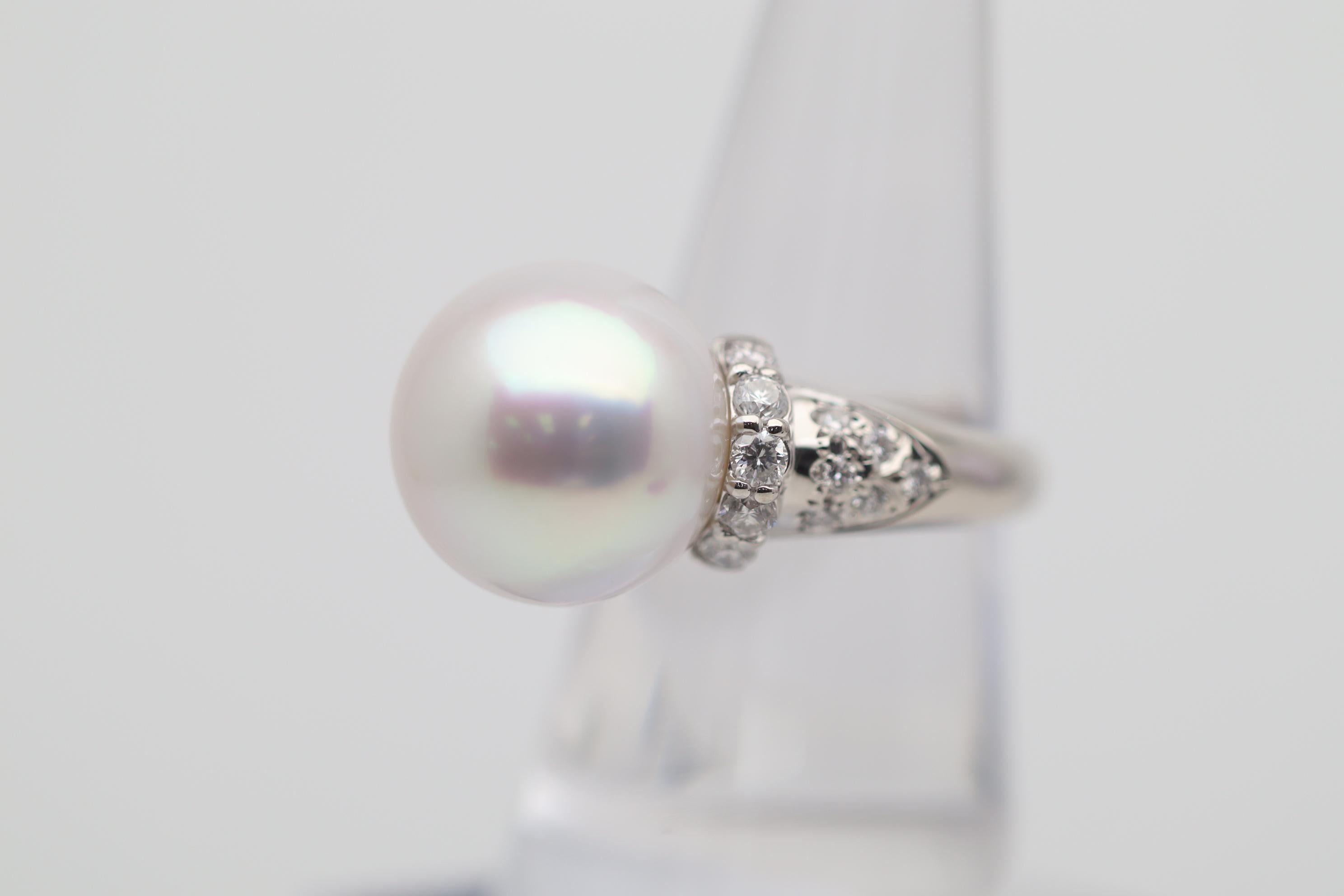 Cabochon South Sea Pearl Diamond Platinum Ring For Sale