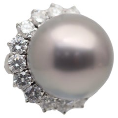 15mm Tahitian Pearl Diamond Platinum Ring
