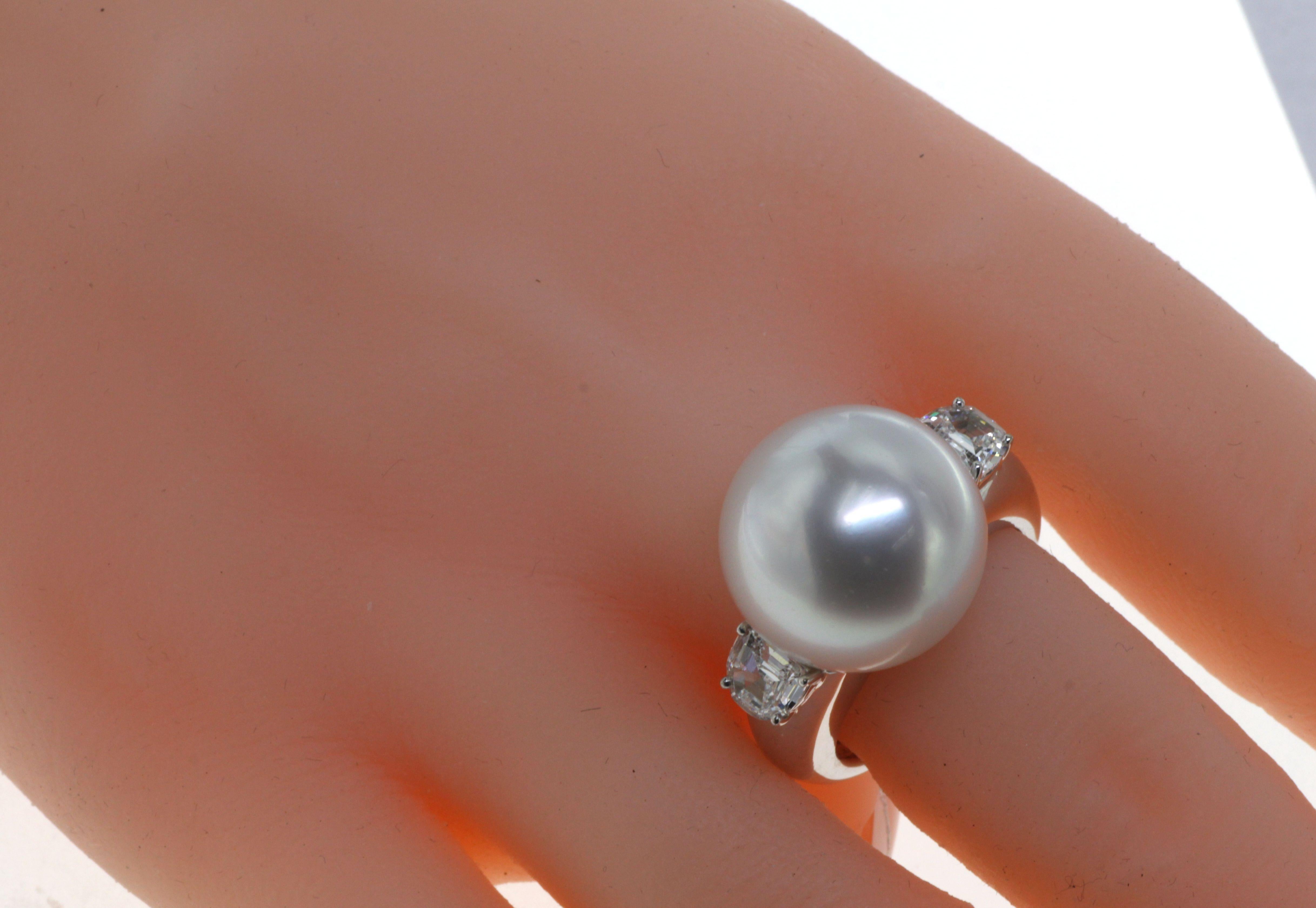 15.5mm White South Sea Pearl Diamond Ring in 18K White Gold 1
