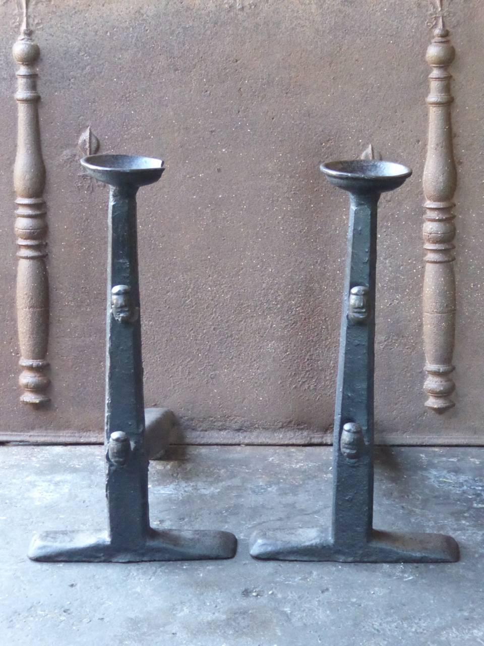 15th-16th century French Gothic andirons made of cast iron. The andirons have very special spit hooks, as can be seen in the pictures.

This product has to be shipped as freight due to its size and/or (volumetric) weight. You can contact us to find