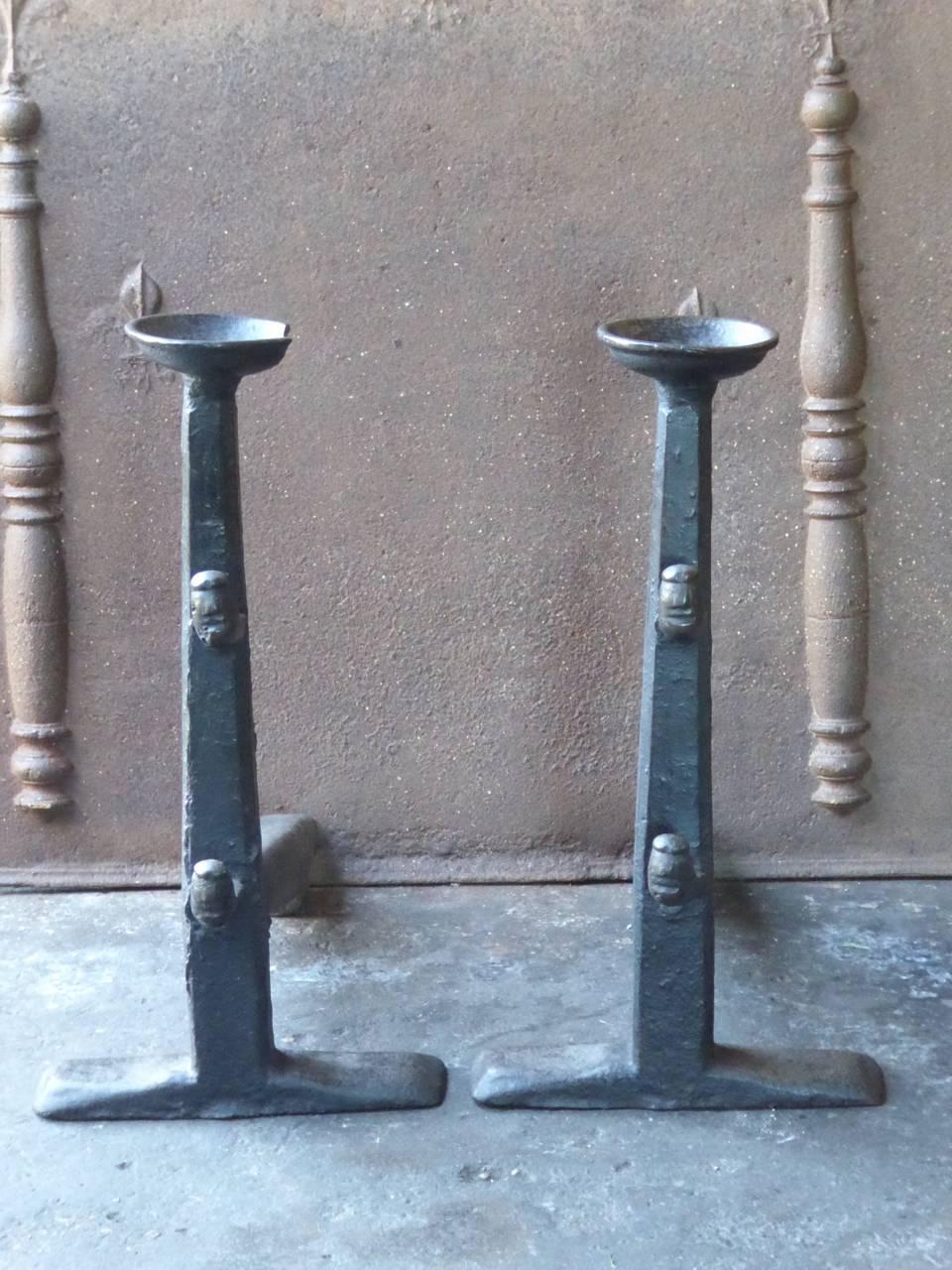Cast 15th-16th Century French Gothic Andirons or Firedogs For Sale