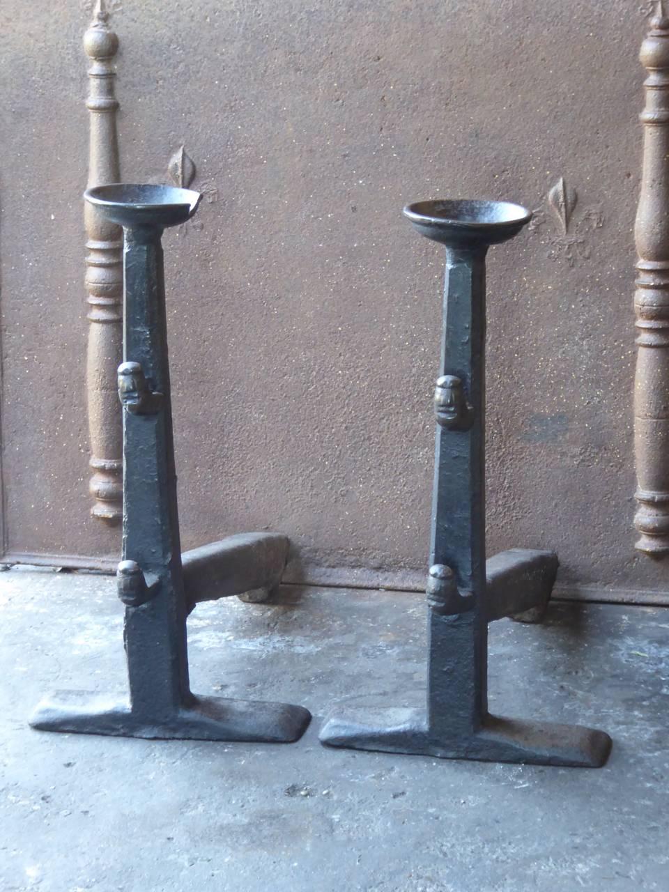 15th-16th Century French Gothic Andirons or Firedogs In Good Condition For Sale In Amerongen, NL