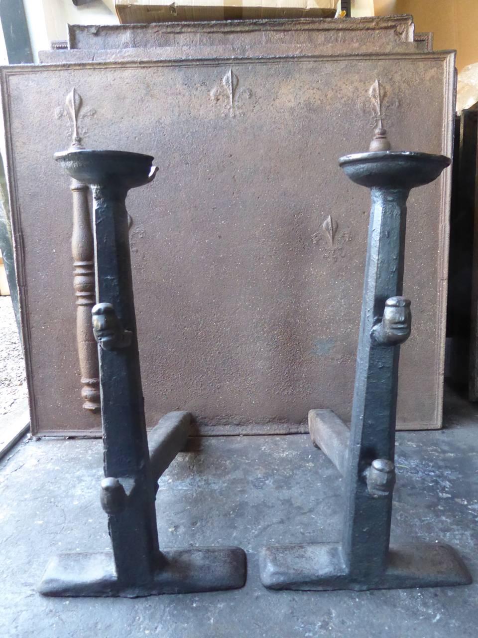 18th Century and Earlier 15th-16th Century French Gothic Andirons or Firedogs For Sale