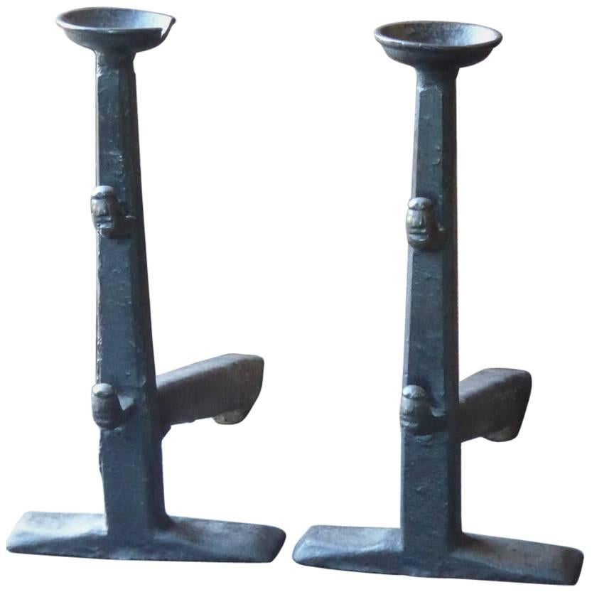 15th-16th Century French Gothic Andirons or Firedogs For Sale