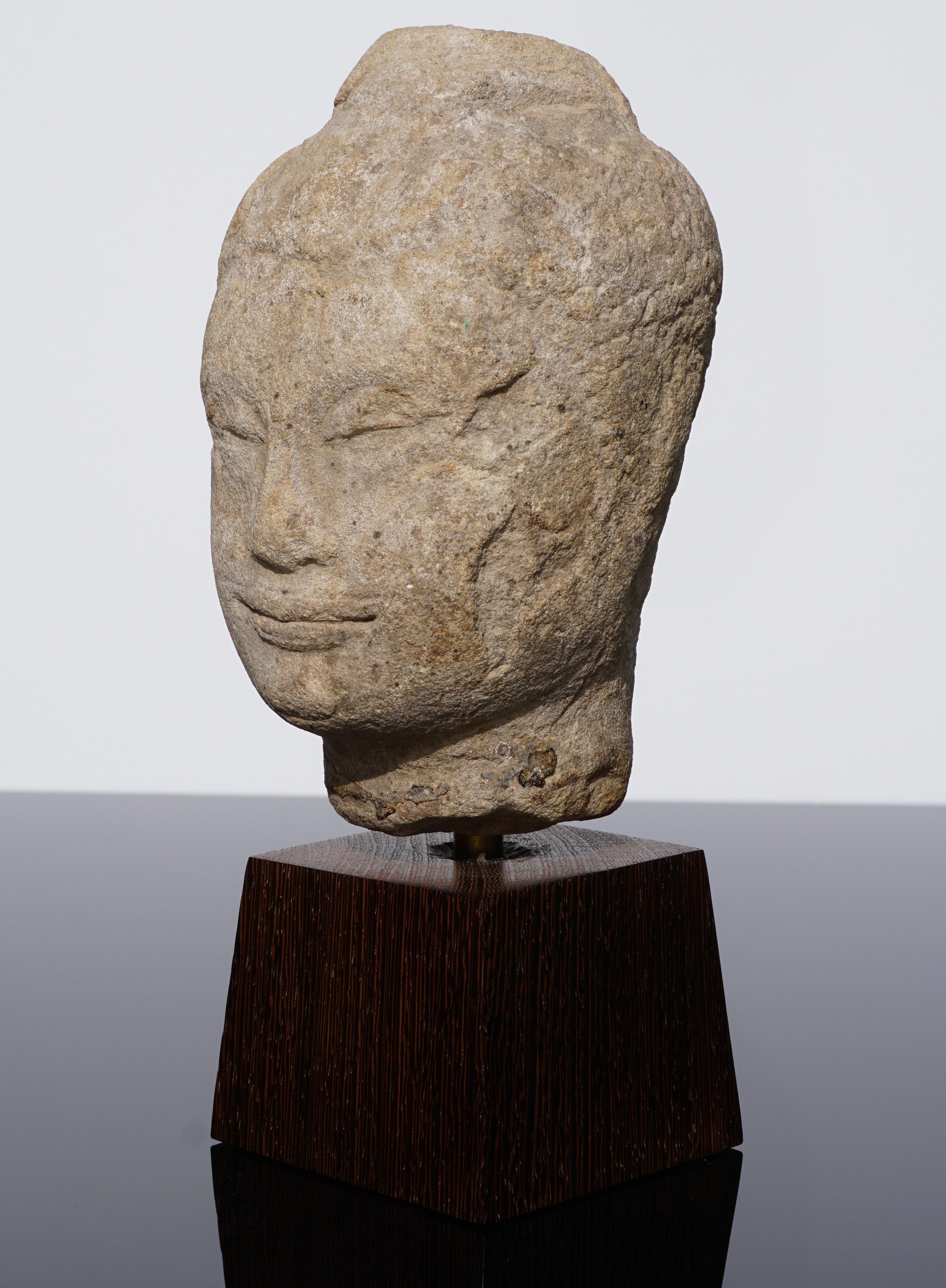 Hand-Carved 15th-16th Century Thai Sandstone Buddha Head