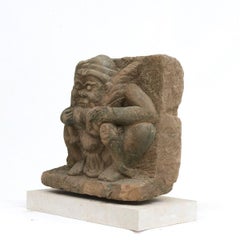 15th-17th Century Burmese Sandstone Demon Figure Mounted on Base